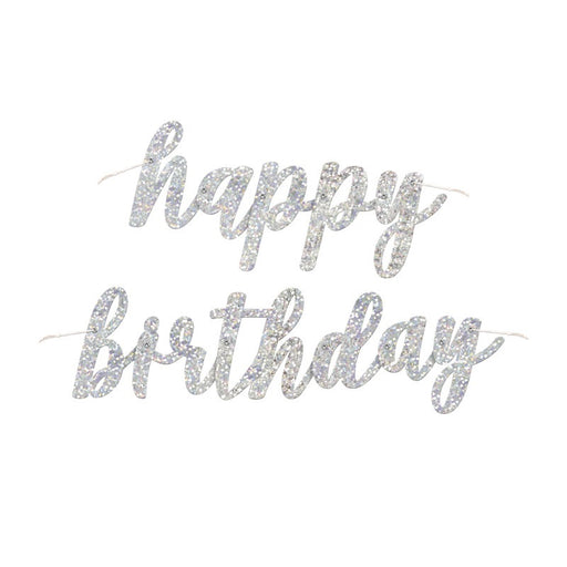 Black & Silver Glitz Script "Happy Birthday" Prismatic Foil Jointed Banner 2 Piece