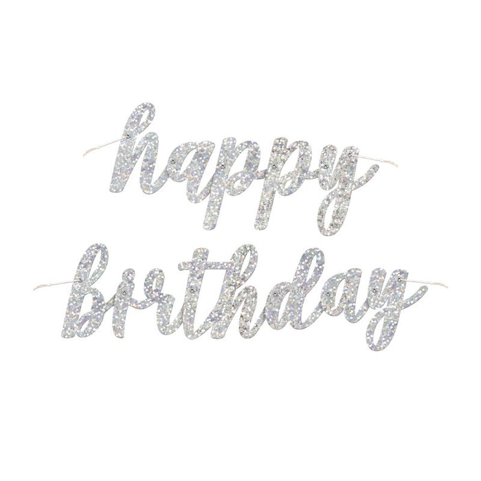 Black & Silver Glitz Script "Happy Birthday" Prismatic Foil Jointed Banner 2 Piece