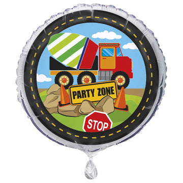 Construction Party Round Foil Balloon 18" Packaged (Optional Helium Inflation)