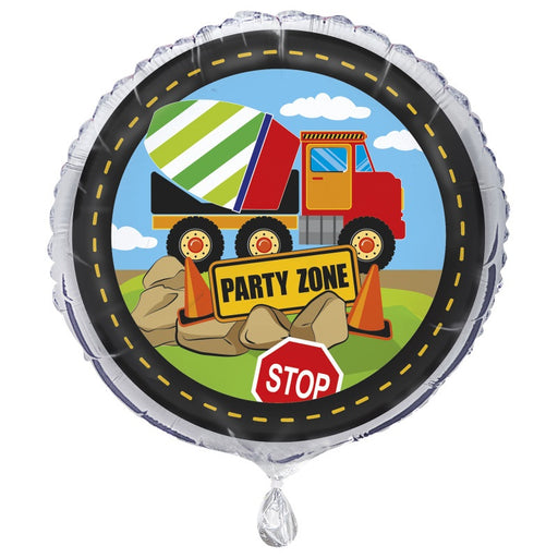 Construction Party Round Foil Balloon 18" Packaged (Optional Helium Inflation)