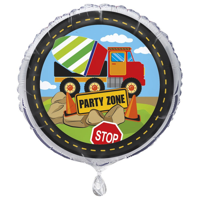 Construction Party Round Foil Balloon 18" Packaged (Optional Helium Inflation)