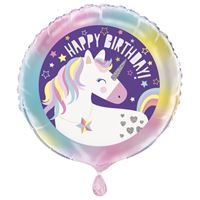 Unicorn Round Foil Balloon 18" Packaged (Optional Helium Inflation)