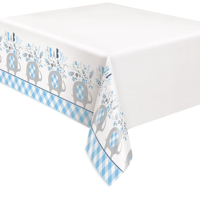 Blue Floral Elephant Plastic Table Cover 54"x84"