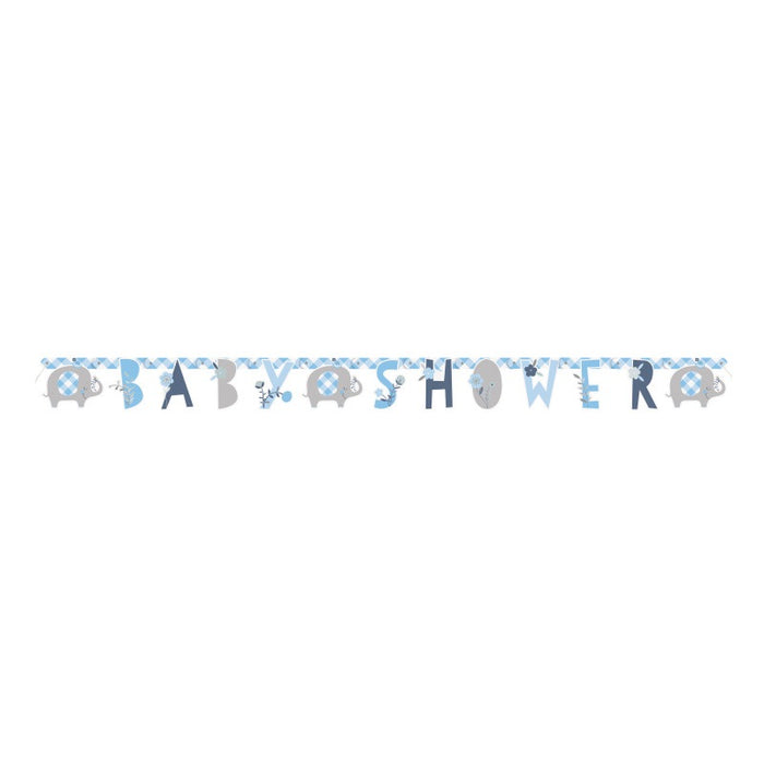 Blue Floral Elephant "Baby Shower" Jointed Banner