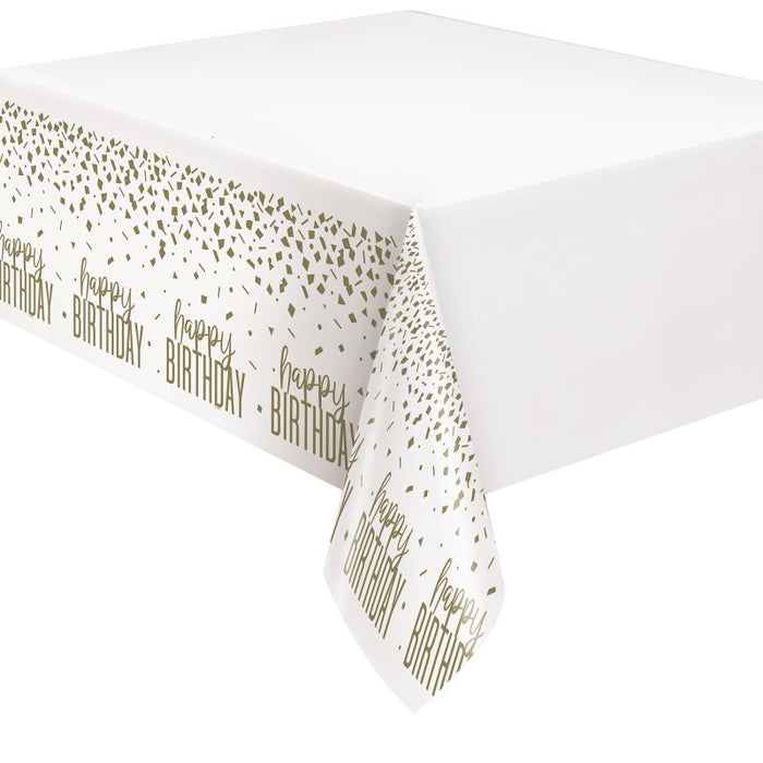 Confetti Gold Birthday Plastic Table Cover 54"x 84"