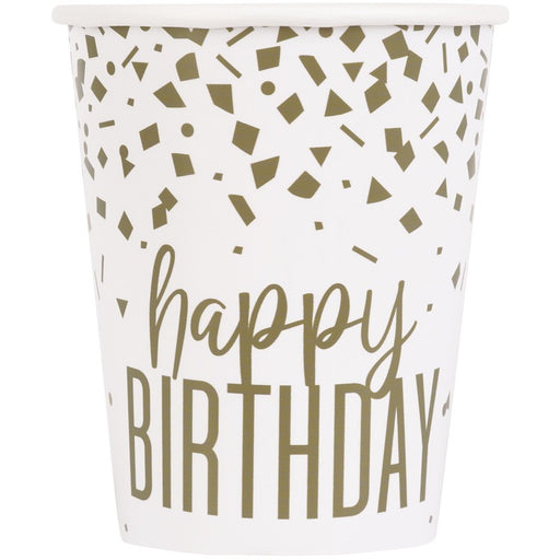 Confetti Gold Birthday 9oz Paper Cups 8 Pack