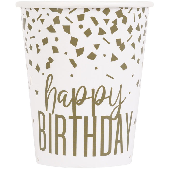 Confetti Gold Birthday 9oz Paper Cups 8 Pack