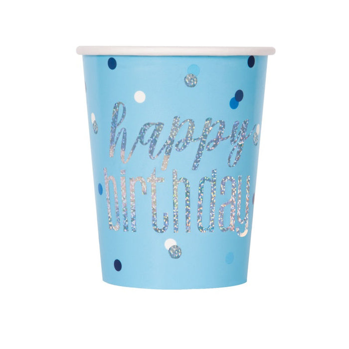 Birthday Glitz Blue Happy Birthday Prismatic Foil 9oz Paper Cups 8 Pack