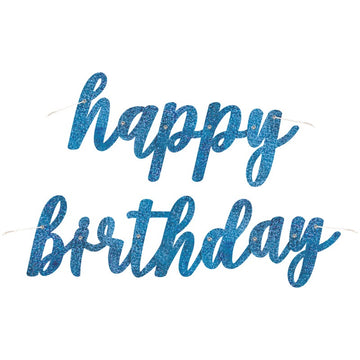 Blue Glitz Script "Happy Birthday" Prismatic Foil Jointed Banner 2 Piece