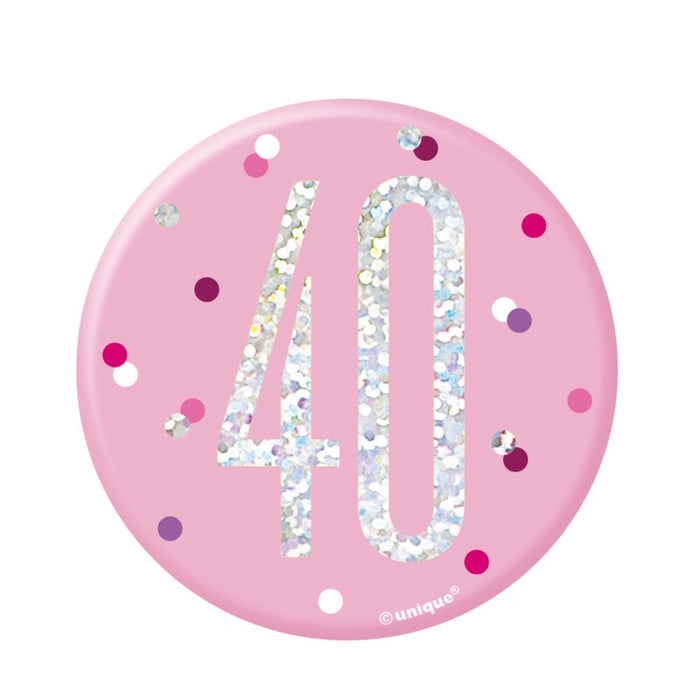 Glitz Pink & Silver Birthday Badge 40