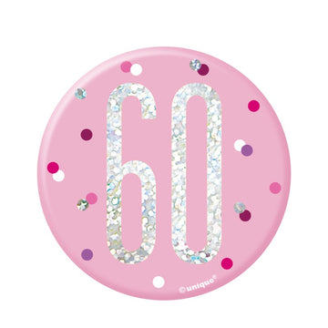 Glitz Pink & Silver Birthday Badge 60
