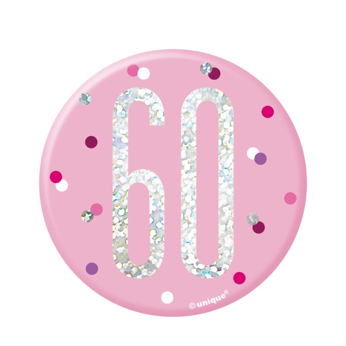 Glitz Pink & Silver Birthday Badge 60