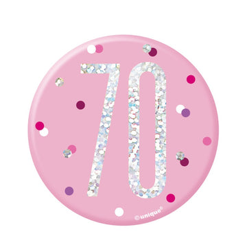 Glitz Pink & Silver Birthday Badge 70
