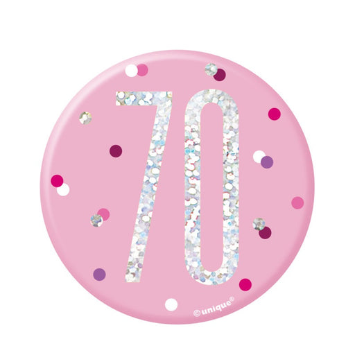 Glitz Pink & Silver Birthday Badge 70