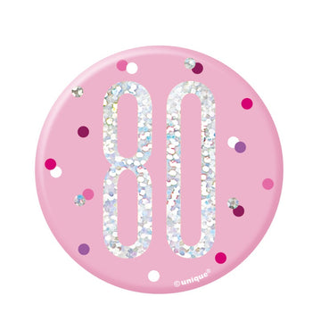 Glitz Pink & Silver Birthday Badge 80