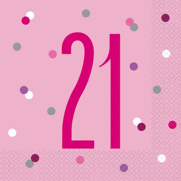 Birthday Pink Glitz Number 21 Luncheon Napkins 16 Pack