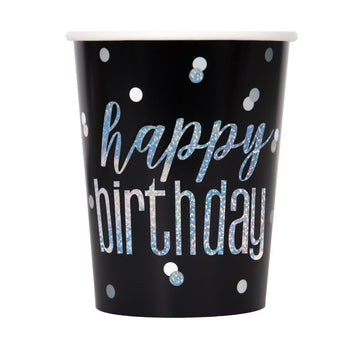 Birthday Glitz Black Happy Birthday Prismatic Foil 9oz Paper Cups 8 Pack