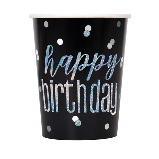 Birthday Glitz Black Happy Birthday Prismatic Foil 9oz Paper Cups 8 Pack
