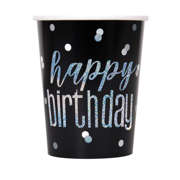 Birthday Glitz Black Happy Birthday Prismatic Foil 9oz Paper Cups 8 Pack
