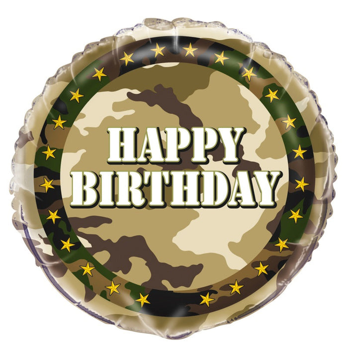 Military Camo Round Foil Balloon 18" Packaged (Optional Helium Inflation)