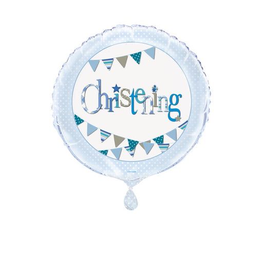Blue Bunting Christening Round Foil Balloon 18" Packaged (Optional Helium Inflation)
