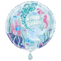 Mermaid Round Foil Balloon 18" Packaged (Optional Helium Inflation)