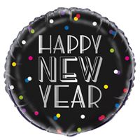 Neon Dots New Years Round Foil Balloon 18" Packaged (Optional Helium Inflation)