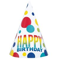 Rainbow Spots Birthday Party Hats 8 Pack
