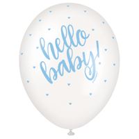 Blue Hello Baby 12" Latex Balloons 5ct (Optional Helium Inflation)