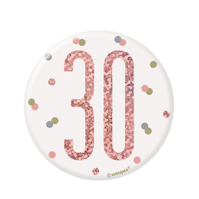 Glitz Rose Gold Birthday Badge 30