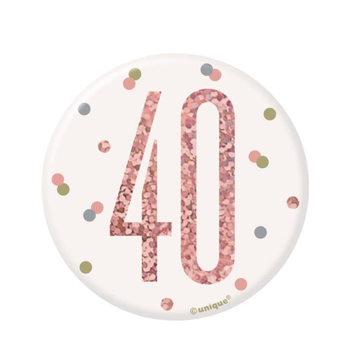 Glitz Rose Gold Birthday Badge 40