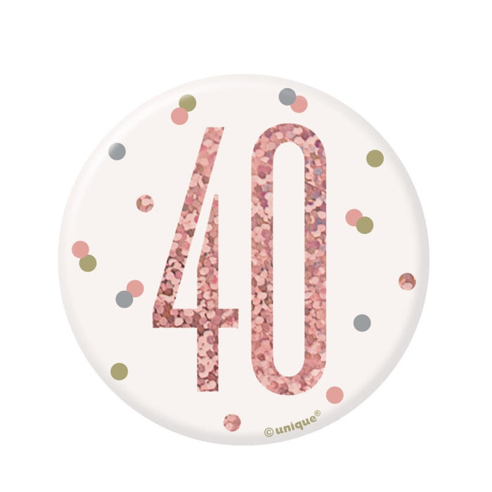 Glitz Rose Gold Birthday Badge 40