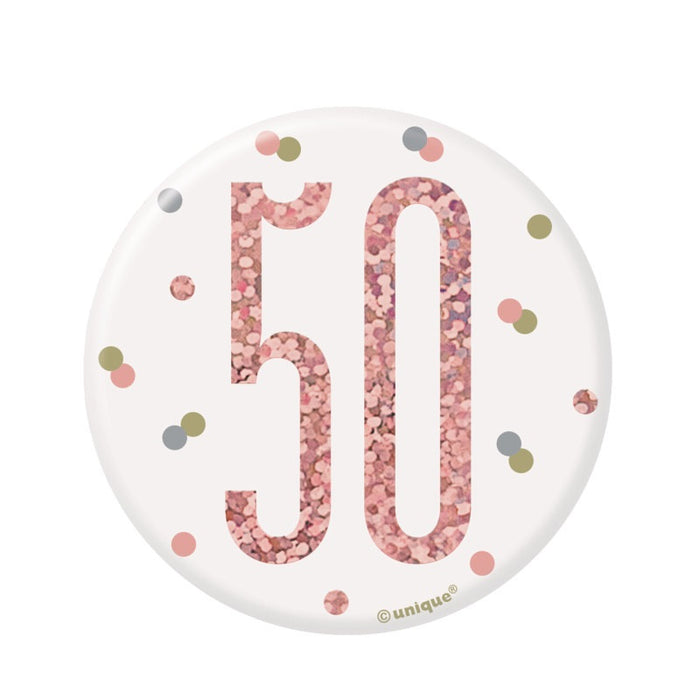 Glitz Rose Gold Birthday Badge 50