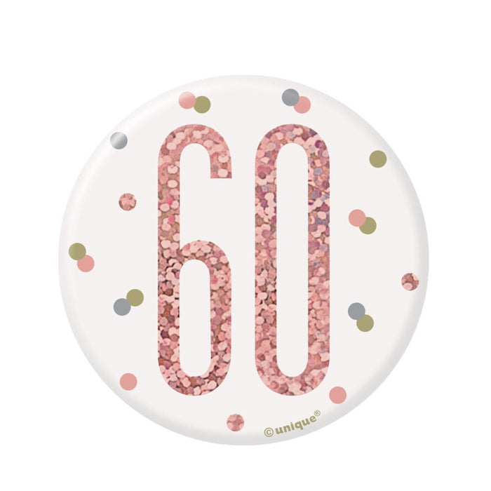 Glitz Rose Gold Birthday Badge 60