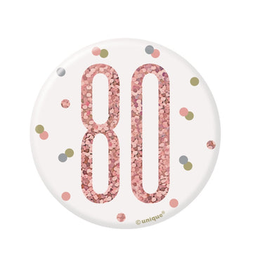 Glitz Rose Gold Birthday Badge 80