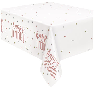 Glitz Rose Gold "Happy Birthday" Plastic Table Cover 54"x84"