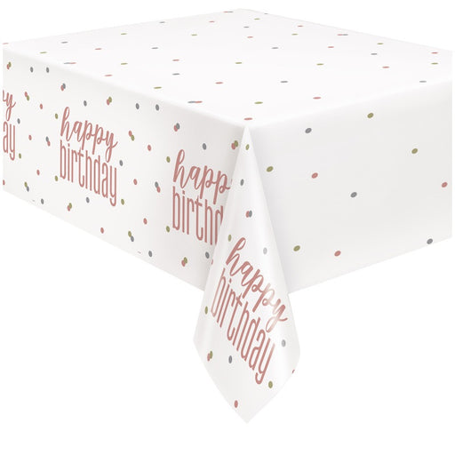 Glitz Rose Gold "Happy Birthday" Plastic Table Cover 54"x84"