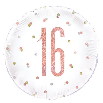 Birthday Rose Gold Glitz Number 16 Round Foil Balloon 18" Packaged (Optional Helium Inflation)