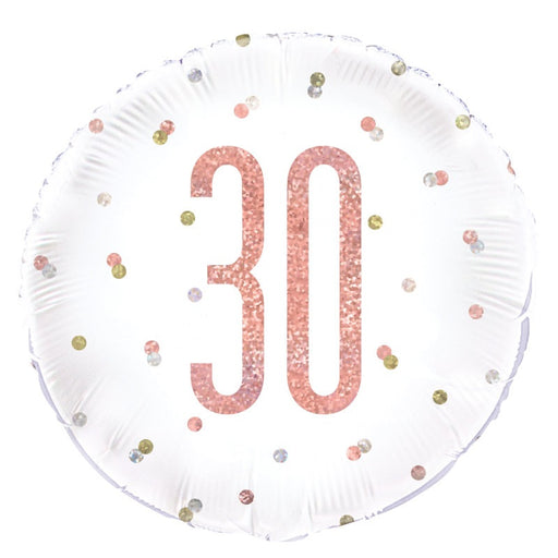 Birthday Rose Gold Glitz Number 30 Round Foil Balloon 18" Packaged (Optional Helium Inflation)