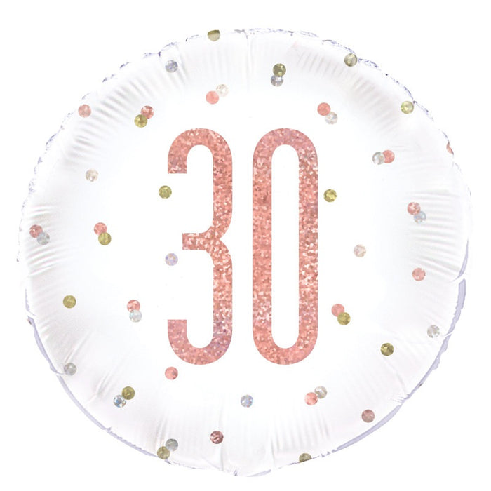 Birthday Rose Gold Glitz Number 30 Round Foil Balloon 18" Packaged (Optional Helium Inflation)