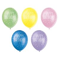 Happy Birthday 12" Latex Balloons 5 Pack - Assorted (Optional Helium Inflation)