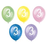 Number 3 12" Latex Balloons 5 Pack (Optional Helium Inflation)