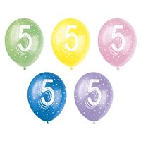 Number 5 12" Latex Balloons 5 Pack (Optional Helium Inflation)