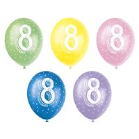 Number 8 12" Latex Balloons 5 Pack (Optional Helium Inflation)