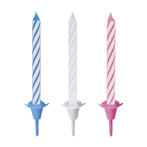 Birthday Candles in Holders - Assorted Colours 18 Pack 12 Holders