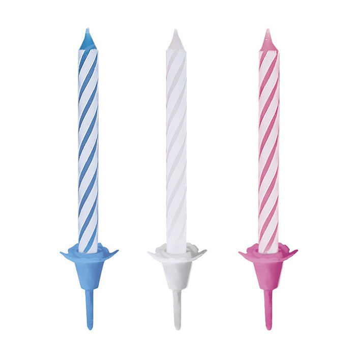 Birthday Candles in Holders - Assorted Colours 18 Pack 12 Holders