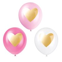 Gold Heart 12" Assorted Latex Balloons 6 Pack (Optional Helium Inflation)