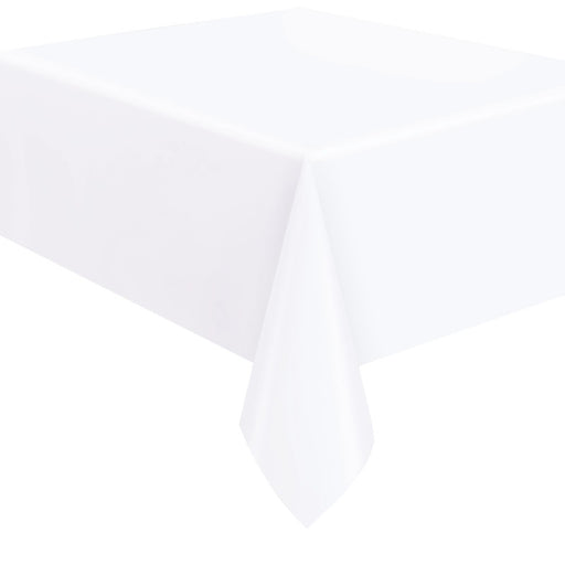 Bright White Solid Rectangular Plastic Table Cover 54" x 108" - Short Fold