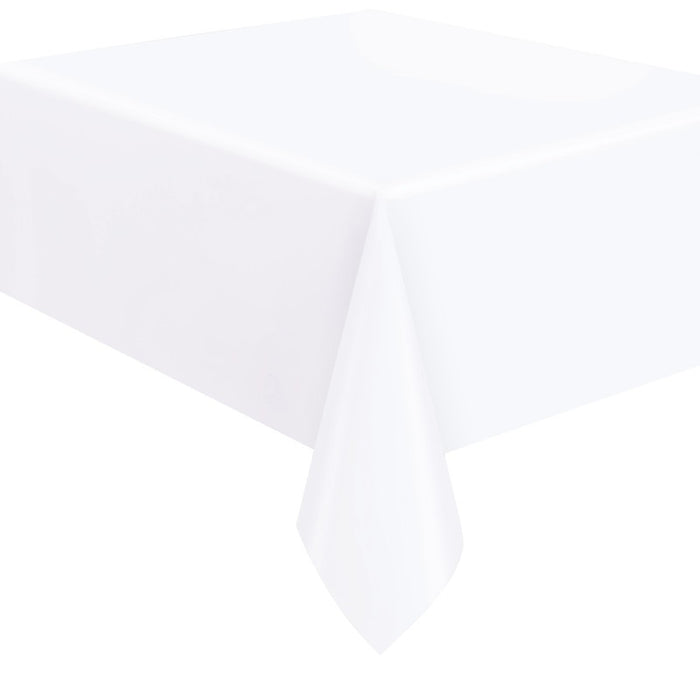 Bright White Solid Rectangular Plastic Table Cover 54" x 108" - Short Fold