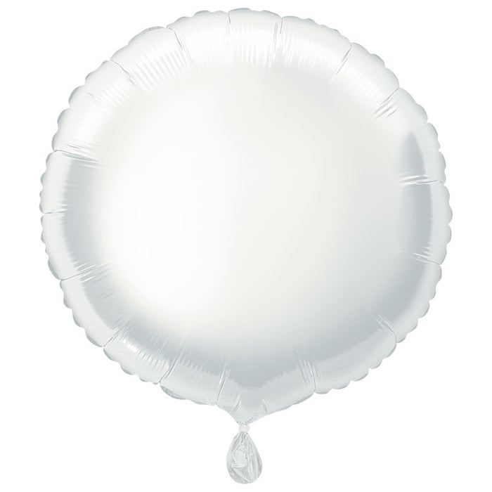 Solid Round Foil Balloon 18" Packaged - White (Optional Helium Inflation)